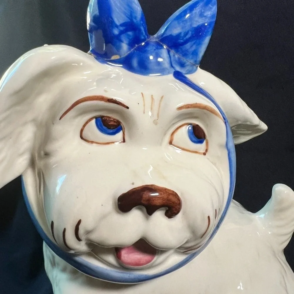Shawnee Pottery Mugsy Dog Cookie Jar w/ Salt & Pepper Shakers AS IS REPAIRED BOW